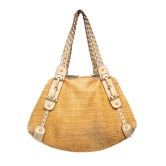 Auth Gucci Pelham Raffia Shoulder Hand Bag Womens Medium Beige Leather Strap - Picture 2 of 15